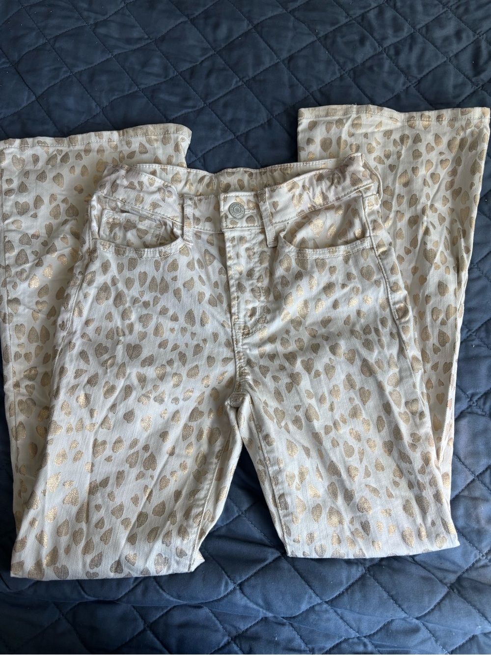 NWOT Girls’ GAP Cheetah Print Bell Bottom Adjustable Waist Cream & Gold Jeans